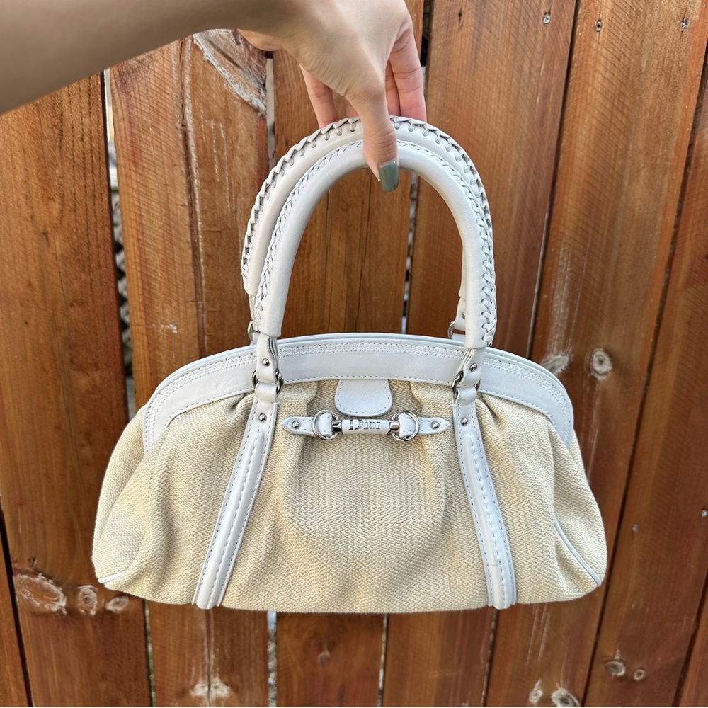 Vintage Dior “My Dior frame” raffia blend satchel